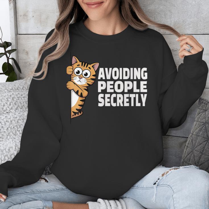 Avoiding People Secretly Cat Introvert Humor Unisex Sweatshirt