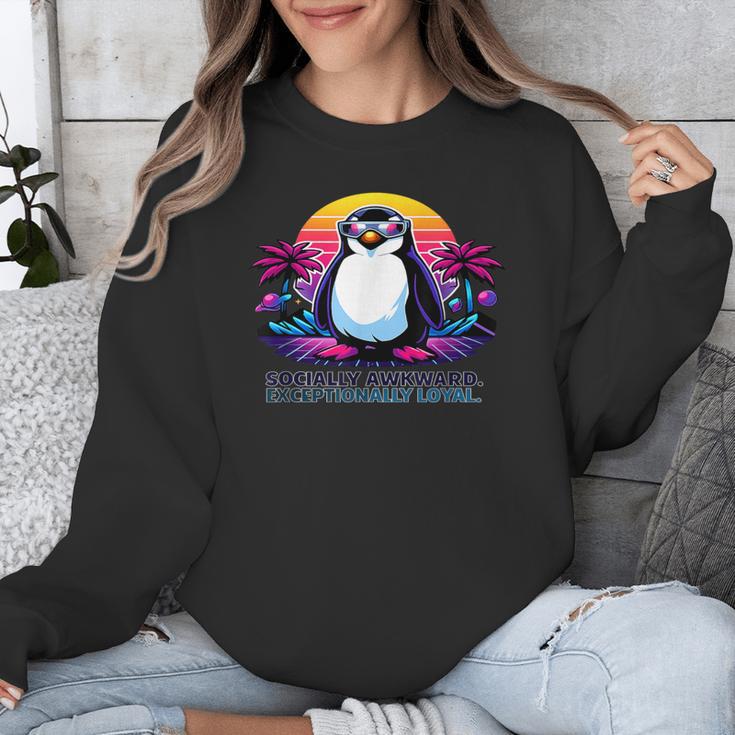 Awkward But Loyal Penguin Synthwave Vapowave Introvert Unisex Sweatshirt