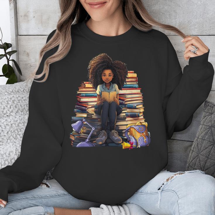 Back To School Afro Melanin Girl Reading Book Bookworm Unisex Sweatshirt