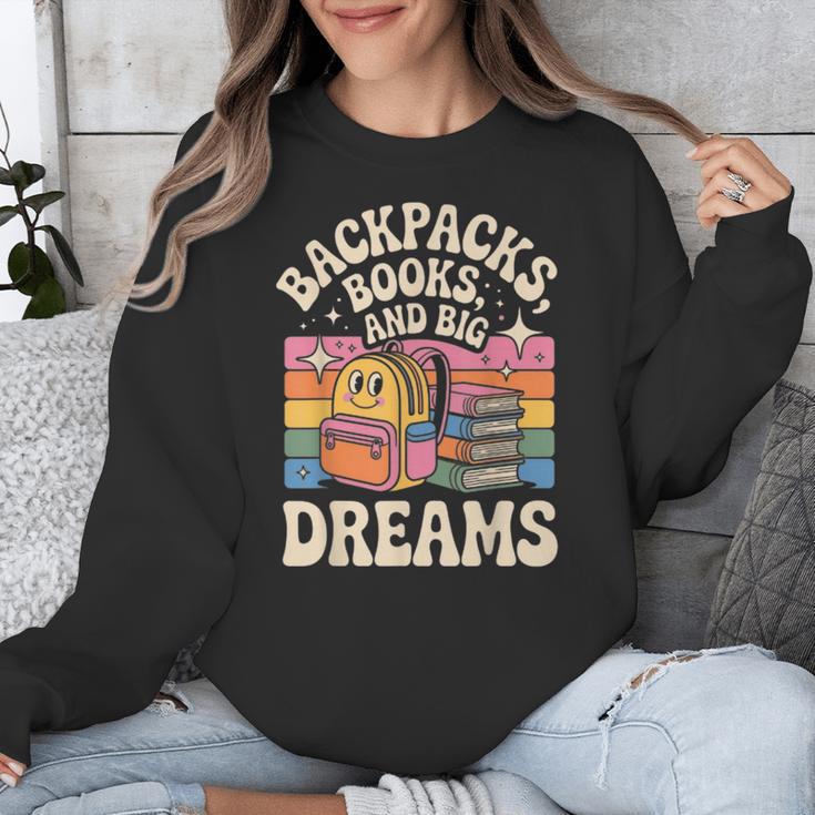 Backpacks Books And Big Dreams Cute Back To School Unisex Sweatshirt Backpacks Books And Big Dreams Cute Back To School Unisex Sweatshirt