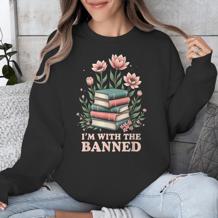 Im With The Banned Floral Flower Book Lover Unisex Sweatshirt