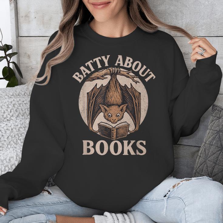 Batty About Books Reading Book Lover Men Women Distressed Unisex Sweatshirt