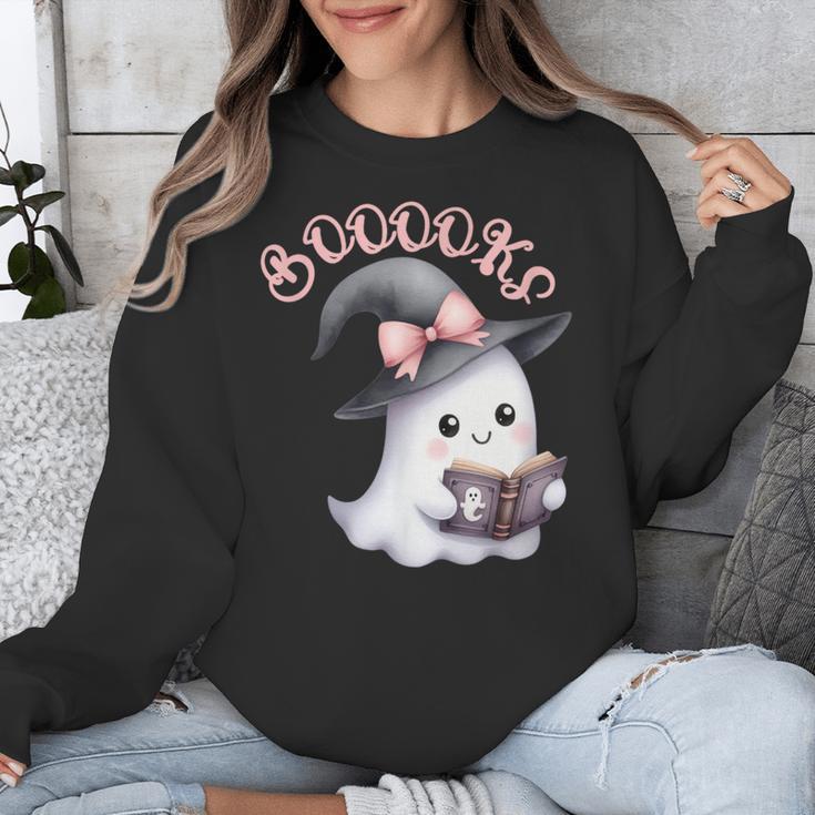 Boo Ghost Books Coquette Bow Halloween Women School Teacher Unisex Sweatshirt