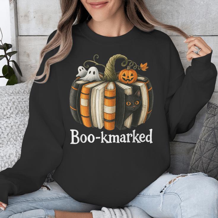 Boo-Kmarked Fall Pumpkin Books Halloween Teacher Teaching Unisex Sweatshirt Boo-Kmarked Fall Pumpkin Books Halloween Teacher Teaching Unisex Sweatshirt