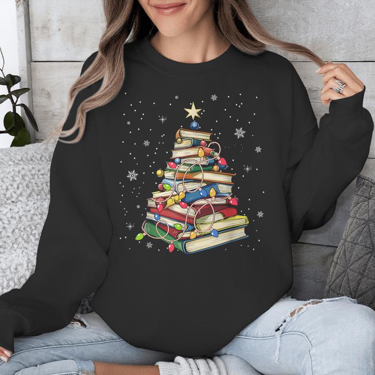 Book Christmas Tree Teacher Book Lover Crew Neck Modern Classic Christmas Small Short Sleeve -Adults -Kids Unisex Sweatshirt