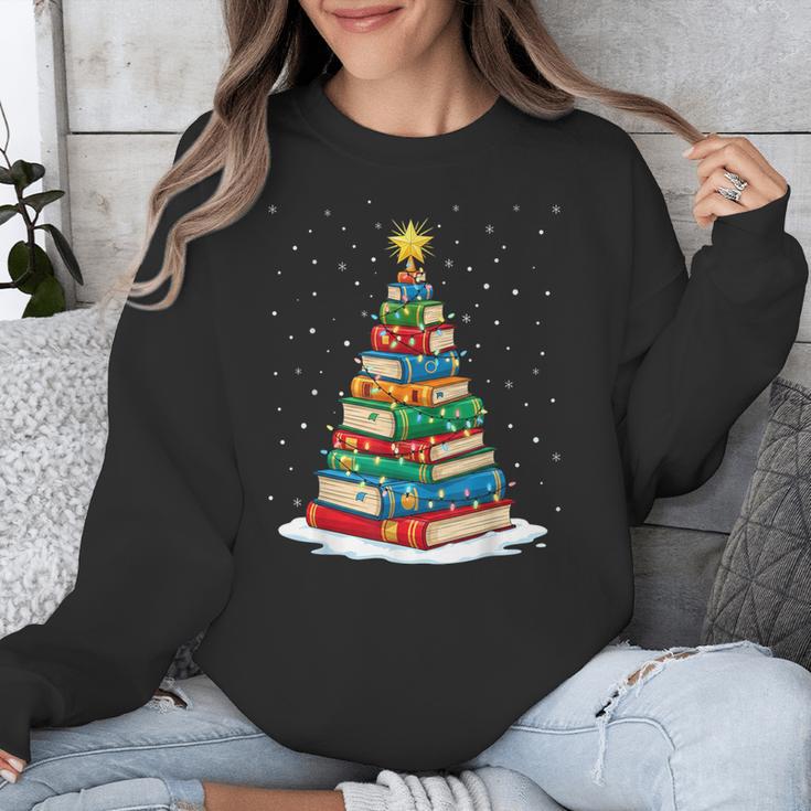 Book Christmas Tree Xmas Lights Book Lover Teacher Librarian Unisex Sweatshirt