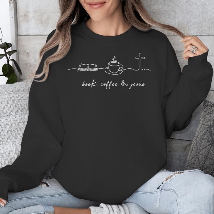 Book Coffee Jesus Christian Graphic Love Jesus Bookish Unisex Sweatshirt