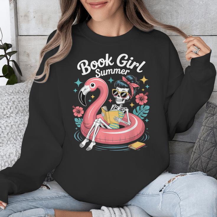Book Girl Summer Skeleton Reading Books Lovers Beach Unisex Sweatshirt