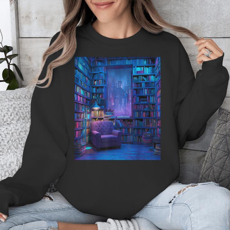 Book Library Bookshelf Armchair Window Pattern Print Unisex Sweatshirt Book Library Bookshelf Armchair Window Pattern Print Unisex Sweatshirt