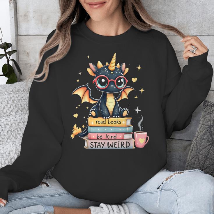 Book Lover Chibi Dragon With Big Red Glasses Bookworm Unisex Sweatshirt