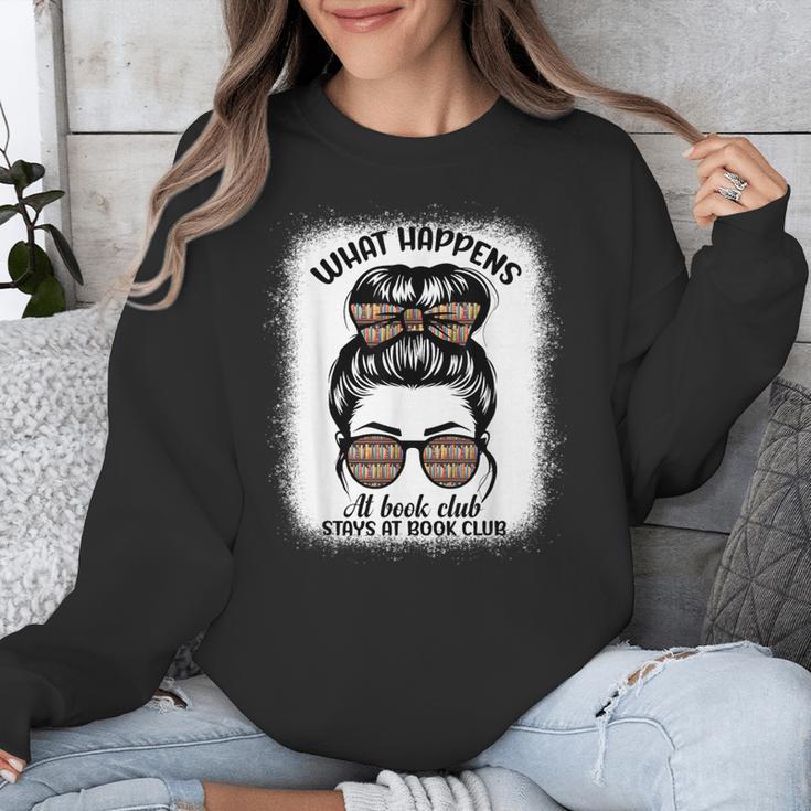 Book Lover What Happens At Book Club Stays Messy Bun Girls Unisex Sweatshirt