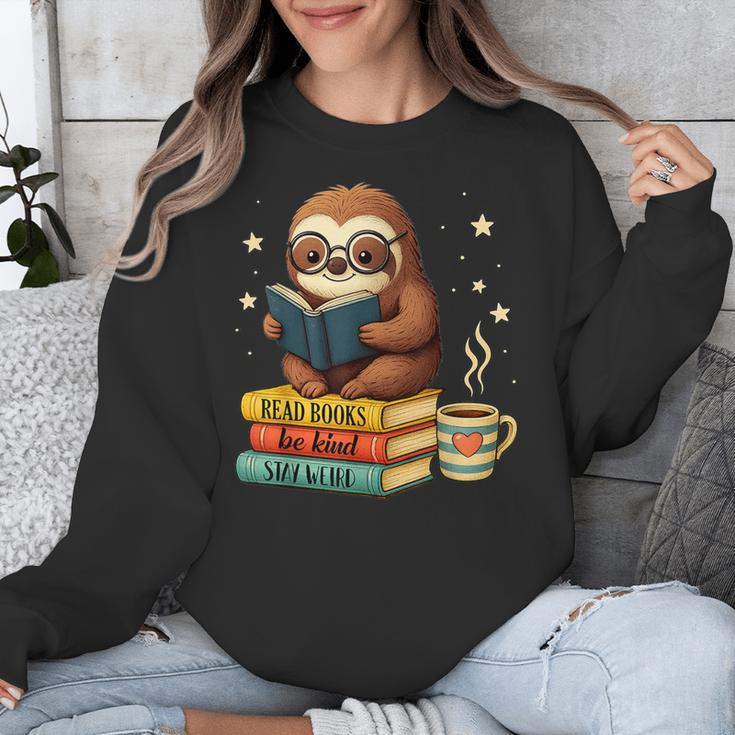 Book Lover Sloth Reading Bookish Library Read Books Be Kind Unisex Sweatshirt