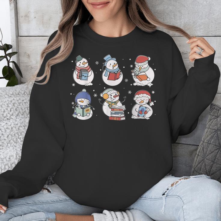 Book Lover Teacher Snowman Reading Books Christmas Winter Unisex Sweatshirt