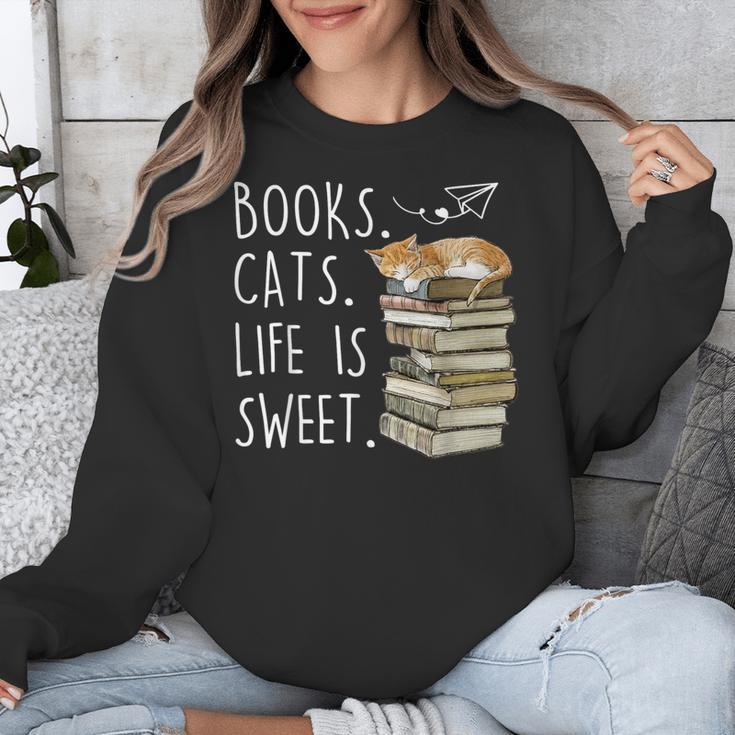 Book Lovers Books Cats Life Is Sweet Cat Lovers Unisex Sweatshirt