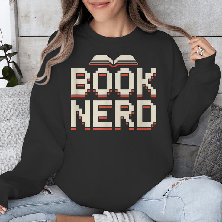 Book Nerd Retro Pixel Reading Librarian Aesthetic Unisex Sweatshirt