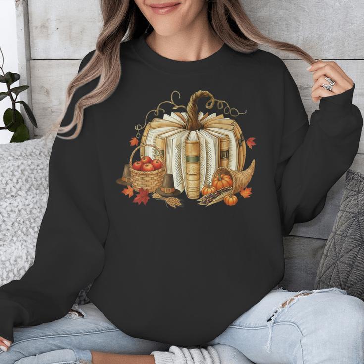 Book Pumpkin Fall Reading Thanksgiving Teacher Librarian Unisex Sweatshirt