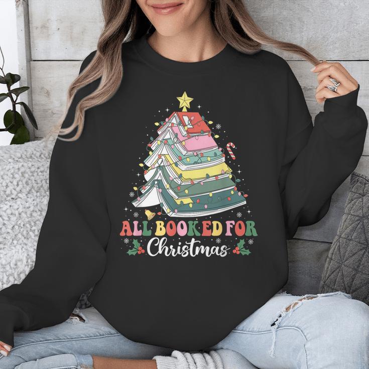 All Booked For Christmas Book Tree Lights Christmas Library Unisex Sweatshirt