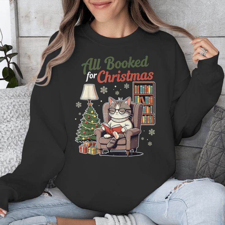 All Booked For Christmas Cute Bookish Cat Lover Unisex Sweatshirt