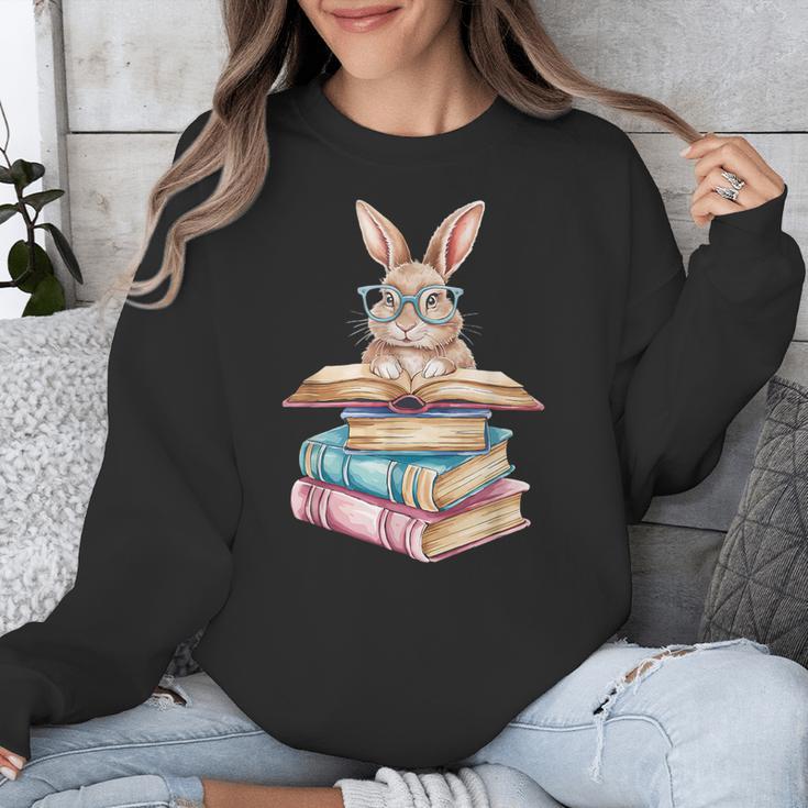 Books Bookworm Reader Book Cute Reading Bunny With Glasses Unisex Sweatshirt