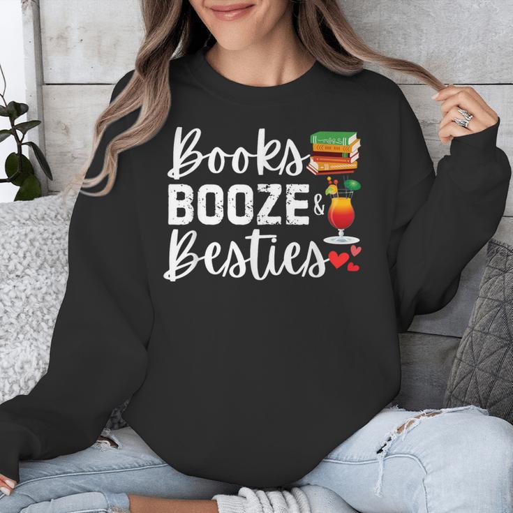 Books Booze And Besties Book Lover Bestie Squad Twinning Unisex Sweatshirt
