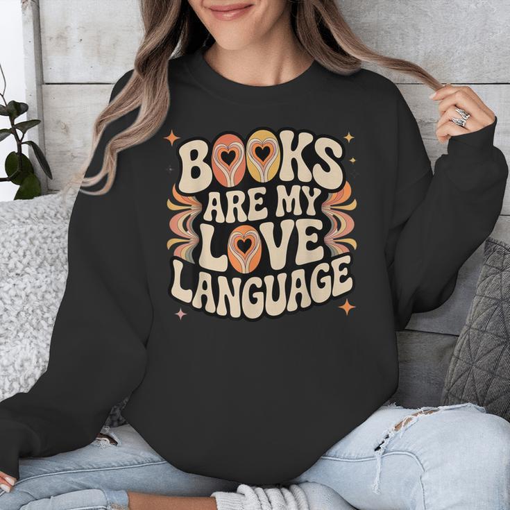 Books Are My Love Language Retro Groovy 70s Book Lover Unisex Sweatshirt
