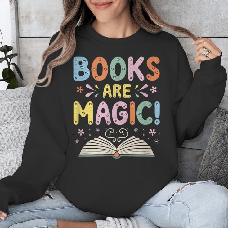 Books Are Magic Whimsical Retro Bookworm Unisex Sweatshirt
