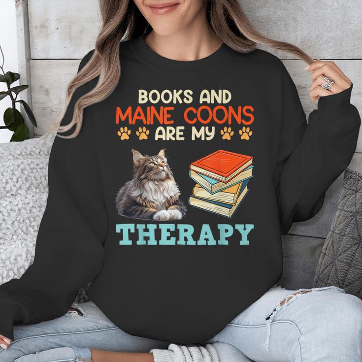 BOOKS AND MAINE COONS ARE MY THERAPY Main Coon Unisex Sweatshirt