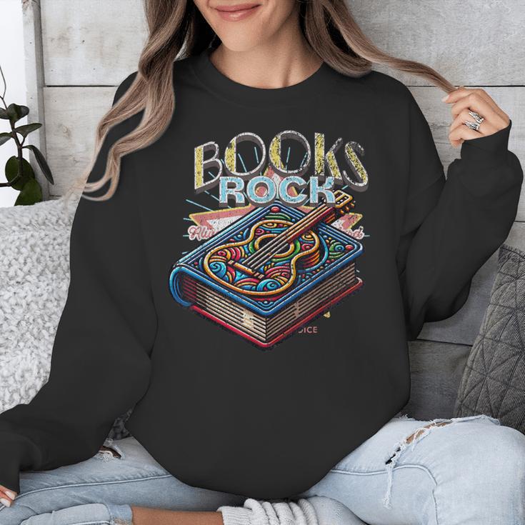 Books Rock Rock'n Roll Science Of Reading Teachers Guitar Unisex Sweatshirt