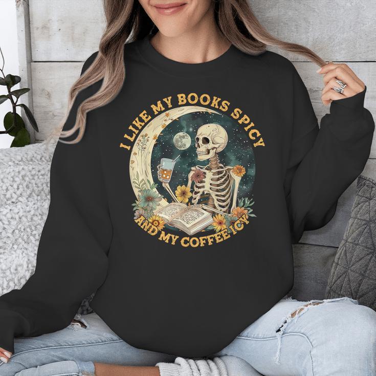 I Like My Books Spicy & My Coffee Icy Skeleton Read Book Unisex Sweatshirt