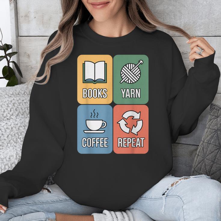 Books Yarn Coffee Repeat Crocheting Unisex Sweatshirt Books Yarn Coffee Repeat Crocheting Unisex Sweatshirt