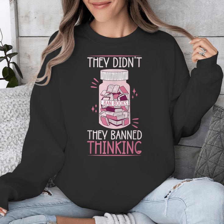 Bookworm Library Banned Book -Adults Short Sleeve Modern Crew Neck Small Straight Imported They Didn't Ban Books They Banned Thinking Unisex Sweatshirt