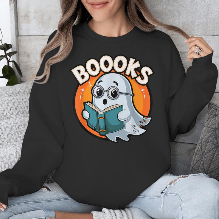 BOOOKS Cute Ghost Reading Books Halloween Unisex Sweatshirt