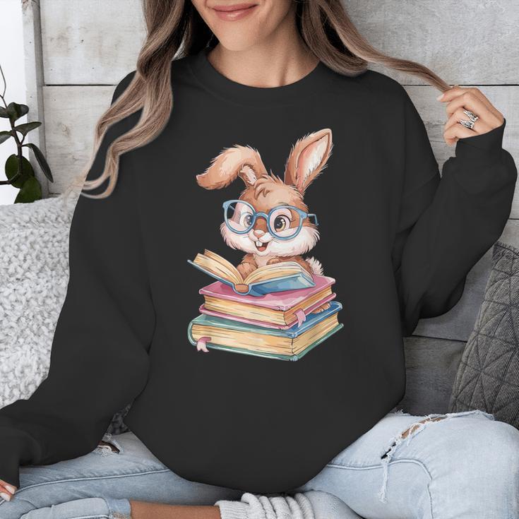 Bunny Rabbit Reading Books Rabbit Books Bunny Reader Unisex Sweatshirt