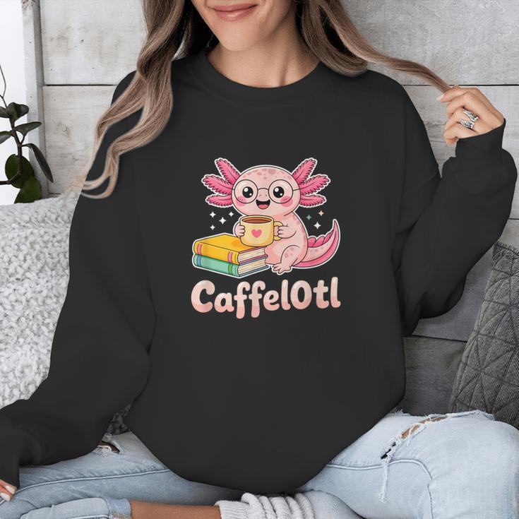 Caffelotl Cute Axolotl Pun Coffee Book Lover Kawaii Humor Unisex Sweatshirt