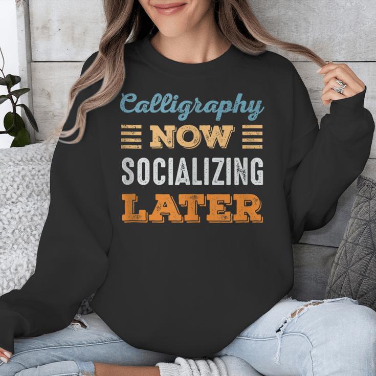 Calligraphy Now Minimal Socializing Introvert Vintage Unisex Sweatshirt Calligraphy Now Minimal Socializing Introvert Vintage Unisex Sweatshirt