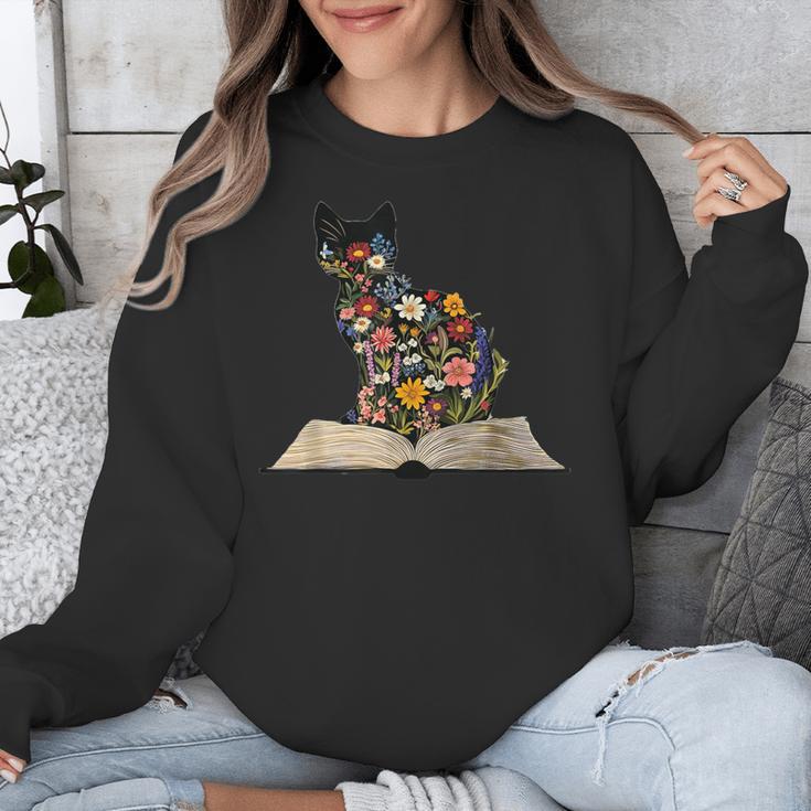 Cat Book Flowers Unisex Sweatshirt