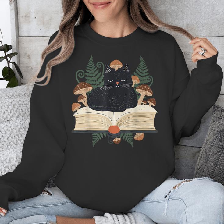 Cat On Open Book Mushrooms Ferns Dark Academia Unisex Sweatshirt Cat On Open Book Mushrooms Ferns Dark Academia Unisex Sweatshirt