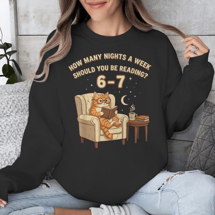 Cat Reading 6-7 Meme English Teacher Book Lover Humor Unisex Sweatshirt