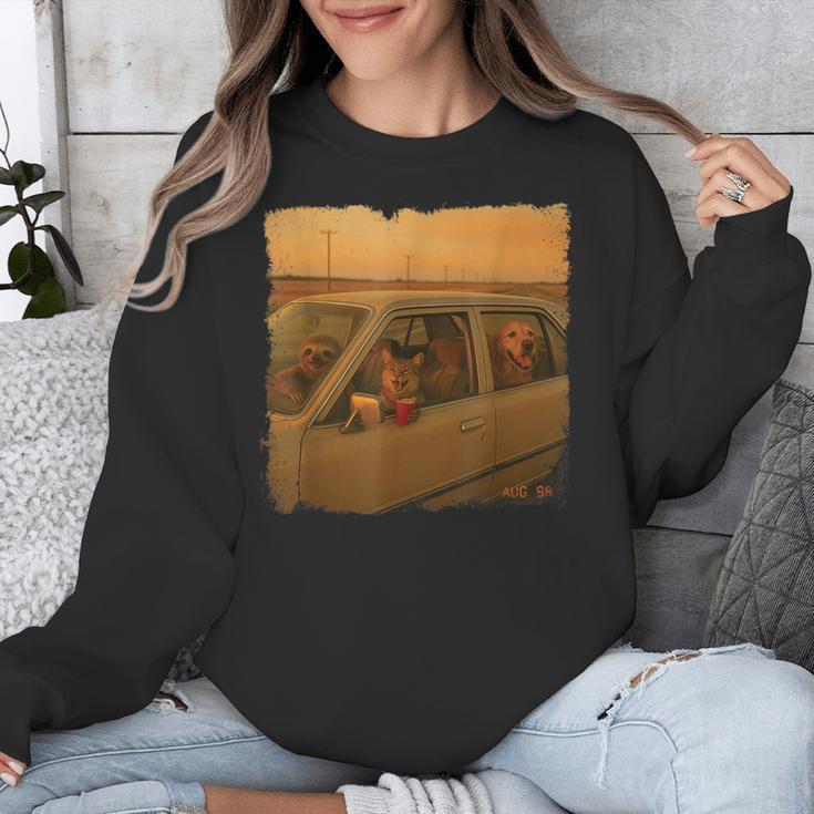 Cat Sloth Dog Retro Nostalgia Roadtrip Photo Unisex Sweatshirt Cat Sloth Dog Retro Nostalgia Roadtrip Photo Unisex Sweatshirt