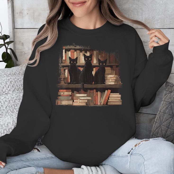 Cats Antique Books Academia Library Aesthetic Bookworm Unisex Sweatshirt