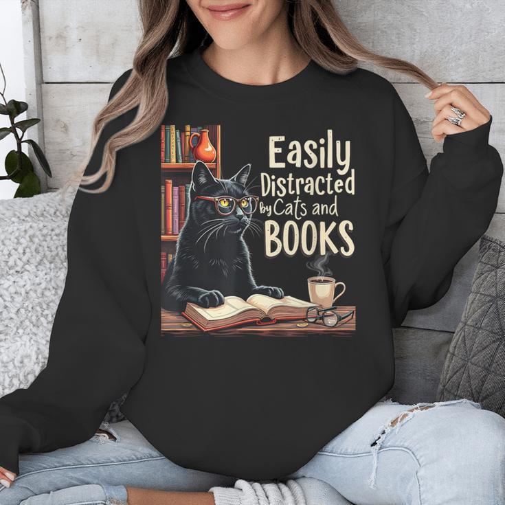 Cats And Books Book & Cat Lover Easily Distracted By Unisex Sweatshirt Cats And Books Book & Cat Lover Easily Distracted By Unisex Sweatshirt