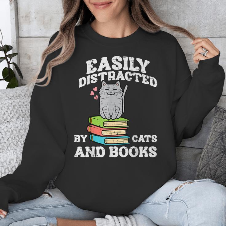 Cats And Books Read Reading Librarian Book Across America Unisex Sweatshirt