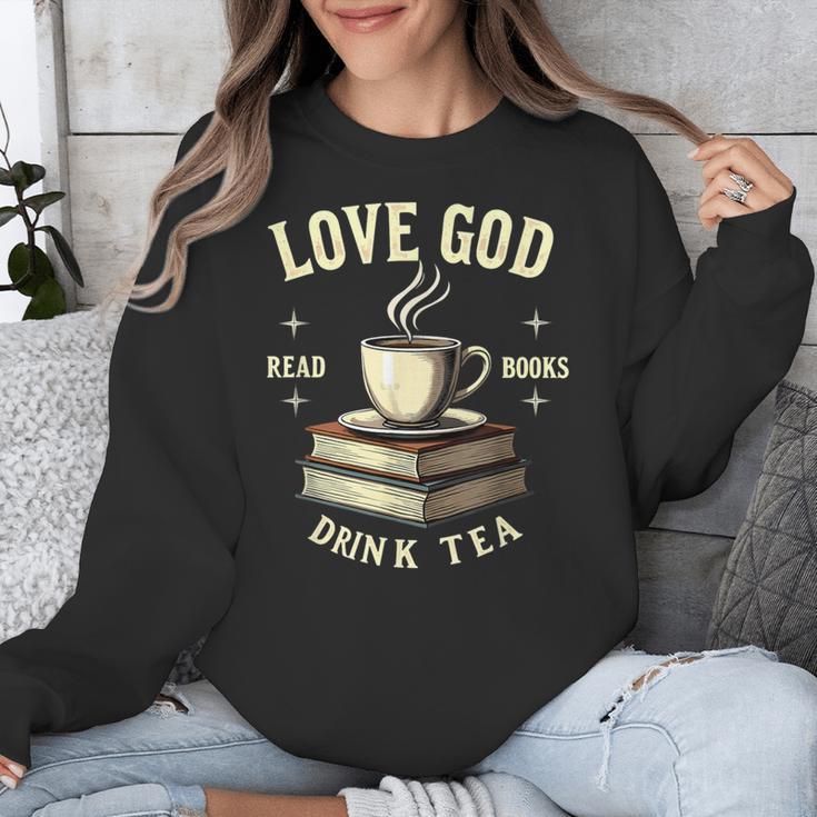 Christian Bookworm Love God Read Books Drink Tea Unisex Sweatshirt