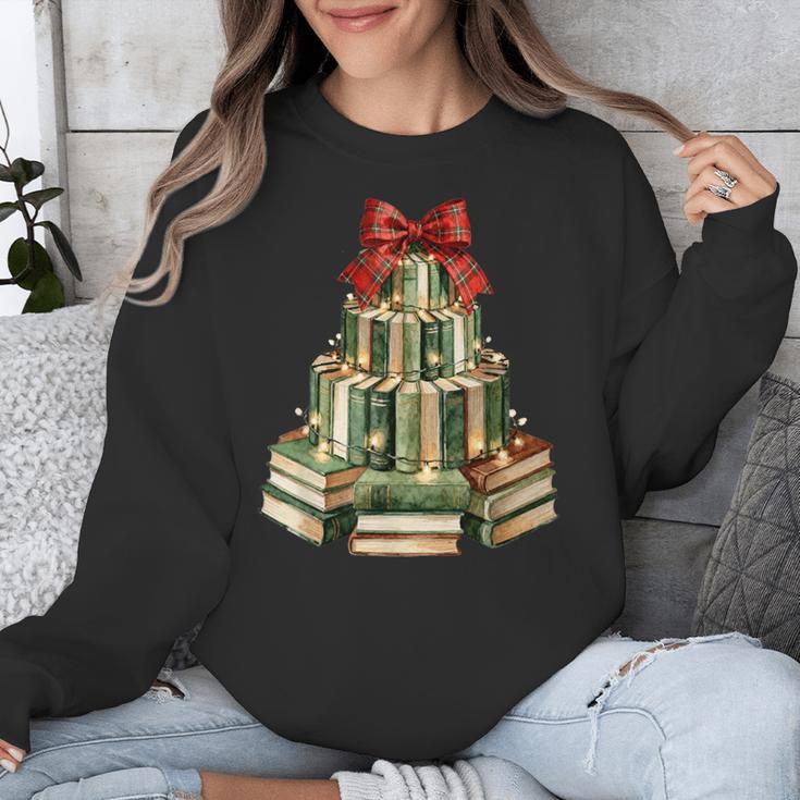 Christmas Book Tree Coquette Bow Xmas Reading Librarian Girl Unisex Sweatshirt
