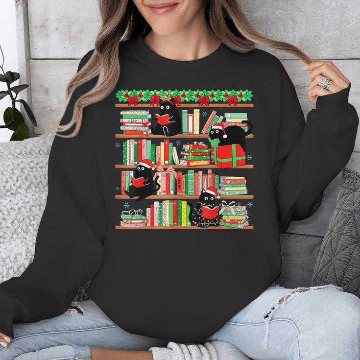 Christmas Cat Santa Bookshelves Book Lover Reader Unisex Sweatshirt