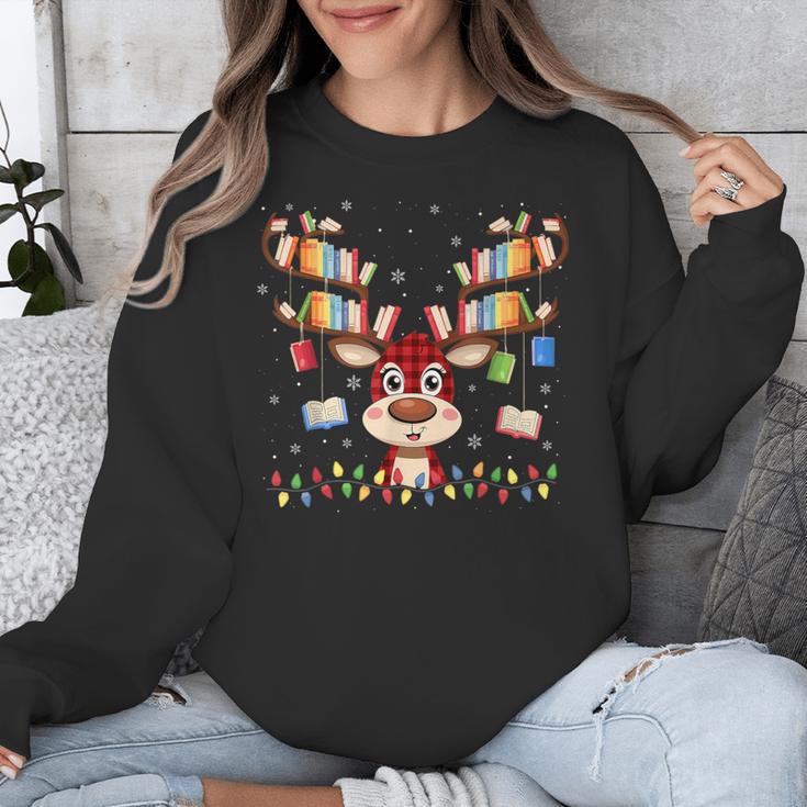 Christmas Librarian Reindeer Matching Book Lover Unisex Sweatshirt