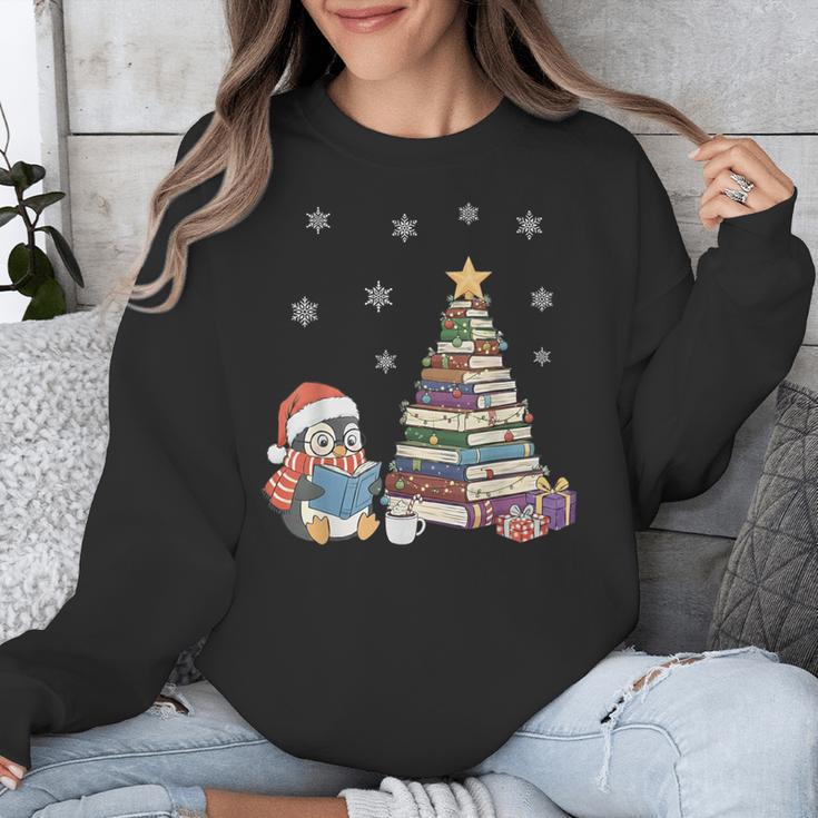 Christmas A Penguin Reading Book Snowflake Cocoa Hot Teacher Unisex Sweatshirt