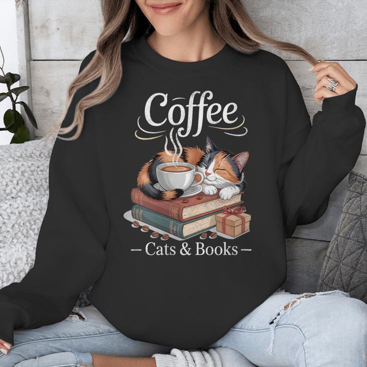 Coffee Cats And Books Cozy Calico Reader Love Cute Cat Unisex Sweatshirt