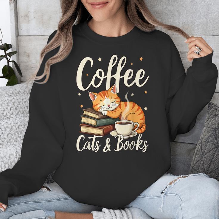 Coffee Cats And Books Lover For Women & Men Coffee Unisex Sweatshirt