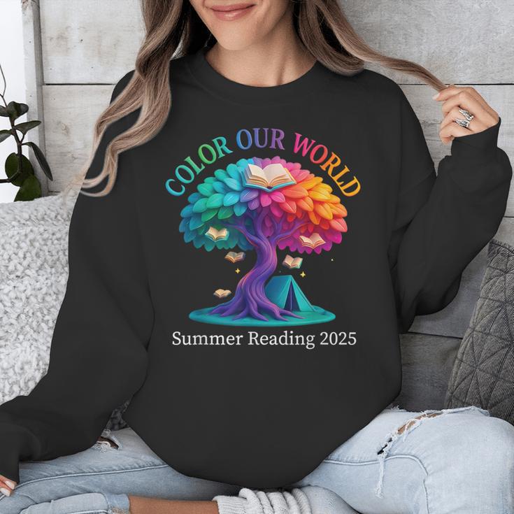 Color Our World Summer Reading 2025 Tree Book Lover Camping Unisex Sweatshirt